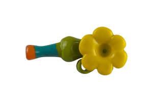 This is the Sunflower Hammer Pipe by Technicolor Tonys available at Ritual Colorado. This fun hand pipe features a vibrant yellow bowl with other bright colors for a fun heady piece.
