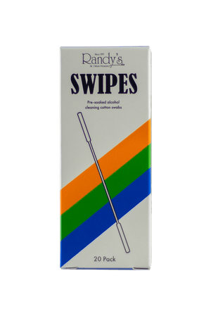 These are Randy's Swipes pre-soaked alcohol cleaning swabs available at Ritual Colorado. This convenient 20-pack makes cleaning on the go a breeze and is perfect for dab atomizers and dry herb vaporizers bowls. 