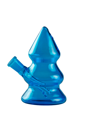 This is the Blue Spruce Bubbler from Ritual Glass available at Ritual Colorado. A fun winter-themed glass piece that features a diffused downstem and icy blue coloring this bong is perfect for your dry herb or dab device.