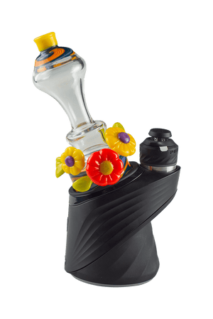 This is the TriFlora Puffco Dry Top from Technicolor Tonys available at Ritual Colorado. A beautiful dry top for your Puffco Peak & Peak Pro it fits securely into the base unit. The swirling yellow, blues and oranges on the body are accented by flowers and leaves. Check out Technicolor Tonys awesome glass work at Ritual Colorado.