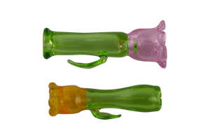 These are Glass Tulip Chillums by Technicolor Tony available at Ritual Colorado. Featuring vibrant colors and made here in Denver, Colorado these are a sweet handmade one-hitter option.