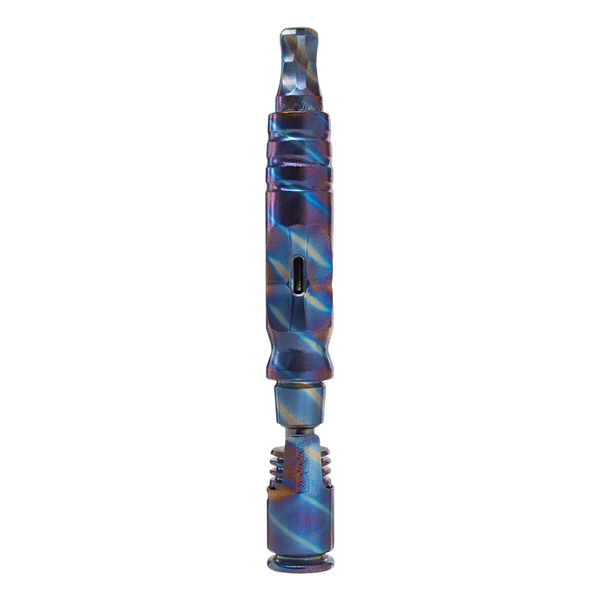 This is The HyperDyn: TygerDyn by Dynavap available at Ritual Colorado. A special edition titanium HyperDyn with a fun striped pattern around the entire exterior of the device.