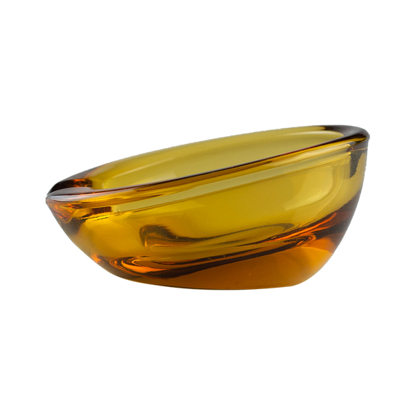 This is the Viking Small Orb Ashtray in Amber from Heady Vintage available at Ritual Colorado. The beautiful vintage glass ashtray adds Mid-Century Modern style to any room with its beautiful amber color and convenient notch for storing your devices and accessories.