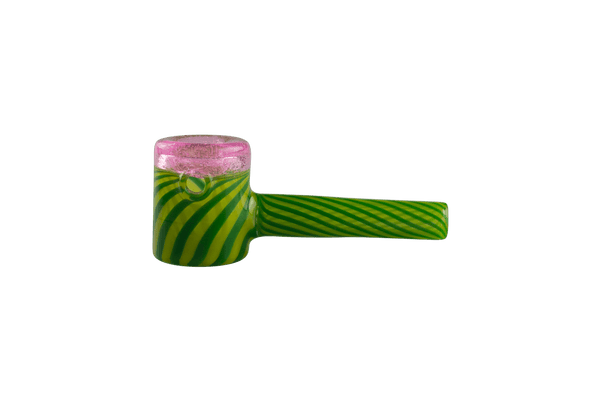 This is the Watermelon Mini Hammer Pipe by Technicolor Tony available at Ritual Colorado. A stylish hand pipe featuring vibrant glass colors reminiscent of a summer watermelon.