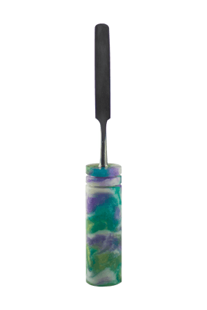 This is the Wild Flower dab tool from Hash Handlez available at Ritual Colorado. A beautiful handmade dabber that features a resin handle and hard protective case.