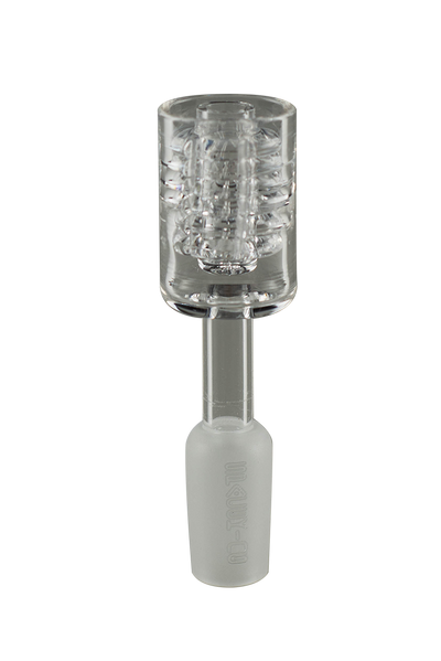 This is the Diamond Knot Quartz Banger from SpaceKing available at Ritual Colorado. It features an intricate quatz pattern for maximum heat retention and convenient dabs. Eliminate the need for any dabbing inserts with the diamond knot quartz banger.