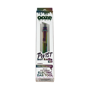 This is the Twist Hot Knife Kit by Ooze, available at Ritual Colorado. Featuring a ceramic tip, you can easily and cleanly drop your concentrate into your banger for easy and clean dabbing. Temperatures can be controlled through the twist knob on the bottom of the knife and it includes a cover so you can easily pack up and go without any mess.