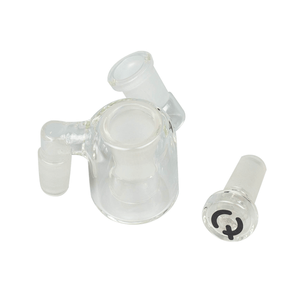 This is the mini carbed catcher from QaromaShop available at Ritual. It features a drop-down ash catcher with a 14mm carb for easy cleaning. The combination of an ash catcher and carb eliminate multiple glass acessories and gives you a convenient setup.
