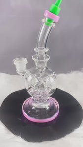 This is the Swiss Cheese Moon water piece from Ritual Glass. Featuring a swiss perc in the body for maximum cooling this is a great everyday piece of glass.