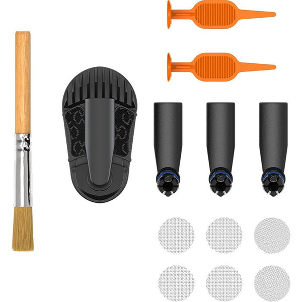 This is the Wear and Tear Set for the Storz & Bickel Crafty+ available at Ritual Colorado. Featuring a cooling unit, three mouthpieces, a small screen set, two chamber filling tools and a cleaning brush.