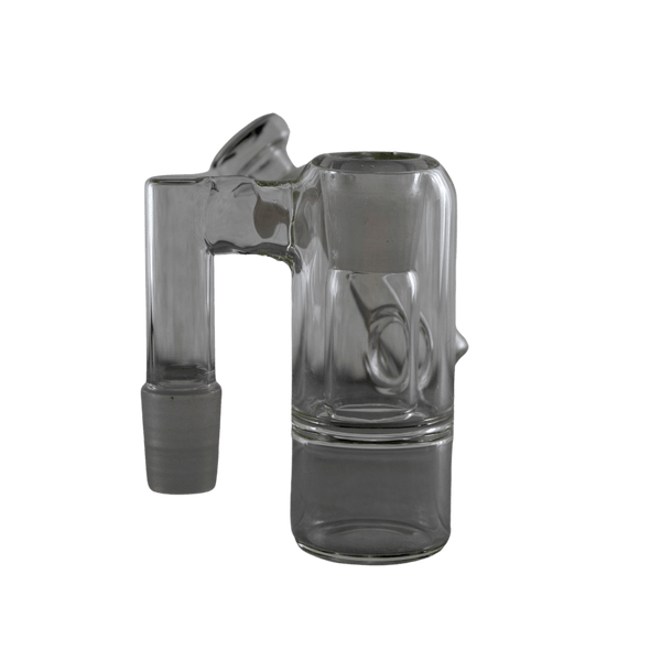 This is the carbed catcher from QaromaShop available at Ritual. It features a drop-down ash catcher with a 14mm carb for easy cleaning. The combination of an ash catcher and carb eliminate multiple glass acessories and gives you a convenient setup.
