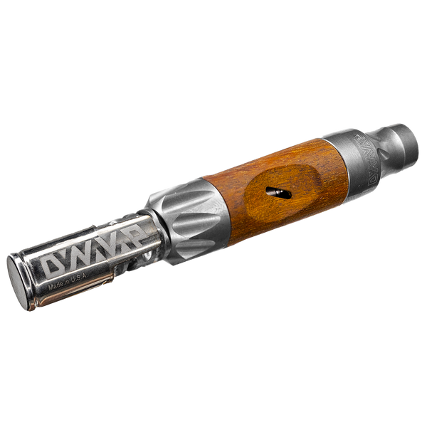 This is the DynaVap VonG laying on its' side and showing the rotating wooden sleeve for airflow control available at Ritual.