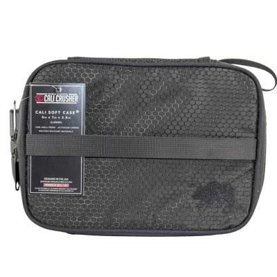 This is a portable black carrying case from Cali Bags. Featuring built in storage and dividers as well as a locking enclosure this is the perfect way to transport your stash discretely.
