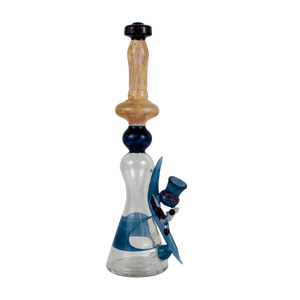 This is the Dark Horse Butter Water Filter from Elev8 available at Ritual Colorado. It's a beautiful tall water piece with a 14mm connection. The fuming on the neck and impressive body colors show the craftsmanship in this heady rig. 
