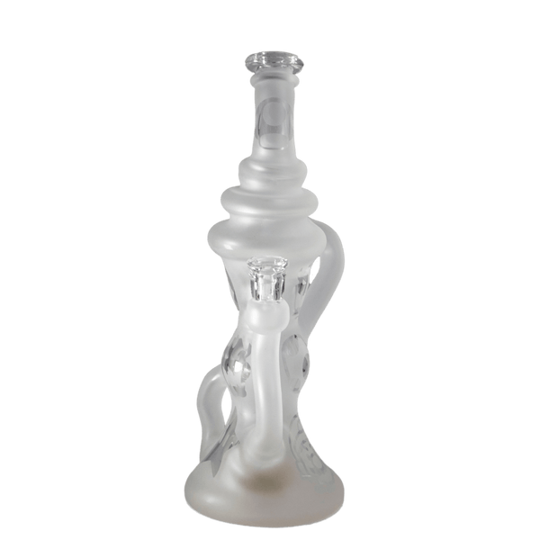 This is the It's-A Me Recycler from t_treeglass available at Ritual Colorado. It features intricate sandblasted details and a colorful marble in the base. The efficient recycling action makes this a great piece of heady glass at a steal of a price.
