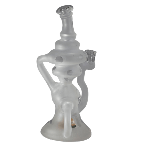 This is the Catch 'Em All Recycler from t_treeglass available at Ritual Colorado. It features intricate sand-blasted details and a colorful marble in the base. The efficient recycling action makes this a special piece of handblown glass available at a competitive price.