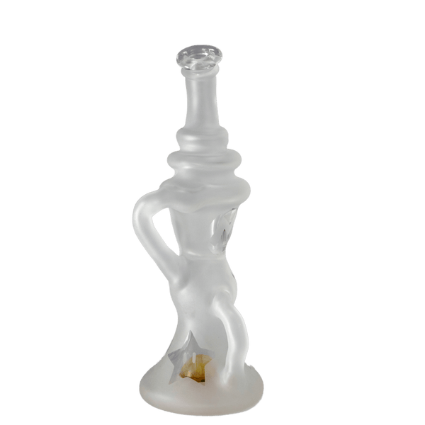 This is the It's-A Me Recycler from t_treeglass available at Ritual Colorado. It features intricate sandblasted details and a colorful marble in the base. The efficient recycling action makes this a great piece of heady glass at a steal of a price.