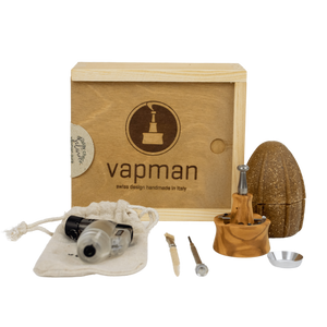 This is the Vapman Pure Set from Vapman available at Ritual. It features a beautiful wooden box, a Vapman Pure with loading funnel, cleaning set, and butane torch. A swiss designed italian made dry herb vaporizer that excels at microdosing and provides excellent flavor.