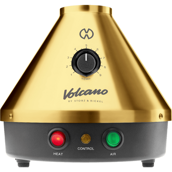 This is the 20th anniversary edition Volcano Classic in Gold from Storz & Bickel available at Ritual. A powerful desktop dry herb vaporizer that includes a built-in fan for effortless bag loading. Temperatures are set with the dial allowing you perfect customization for your perfect vapor session.