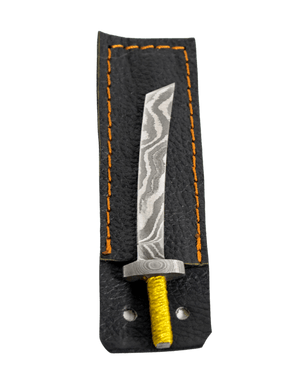 This is the wide Katana dab tool from Dabmascus available at Ritual. It features a wrapped handle and the hilt and blade are constructed from high-quality Damascus Steel.
