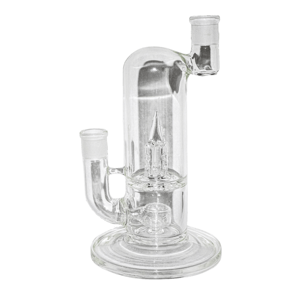 This is the Qarisma from QGlass by QaromaShop available at Ritual. The tall water piece features two 19mm female connections, a smooth mouthpiece, and a dimpled mouthpiece. Ready for the most powerful ball vaporization devices this is a powerful piece of glass that delivers excellent flavor.