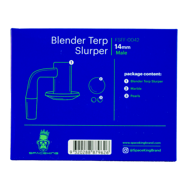 This is the Blender Terp Slurper from Spaceking available at Ritual. Featuring a terp slurper banger, terp pearls, and a capping terp marble.
